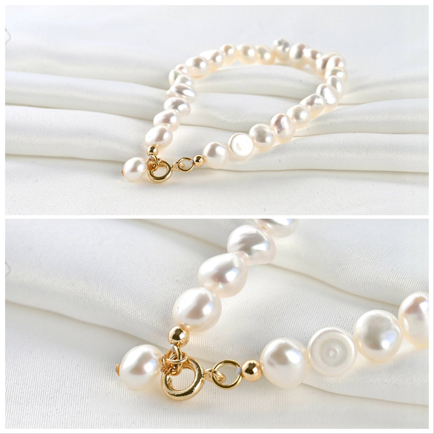 Bracelets délicats en perles - Bracelets à chaîne en or 18 carats