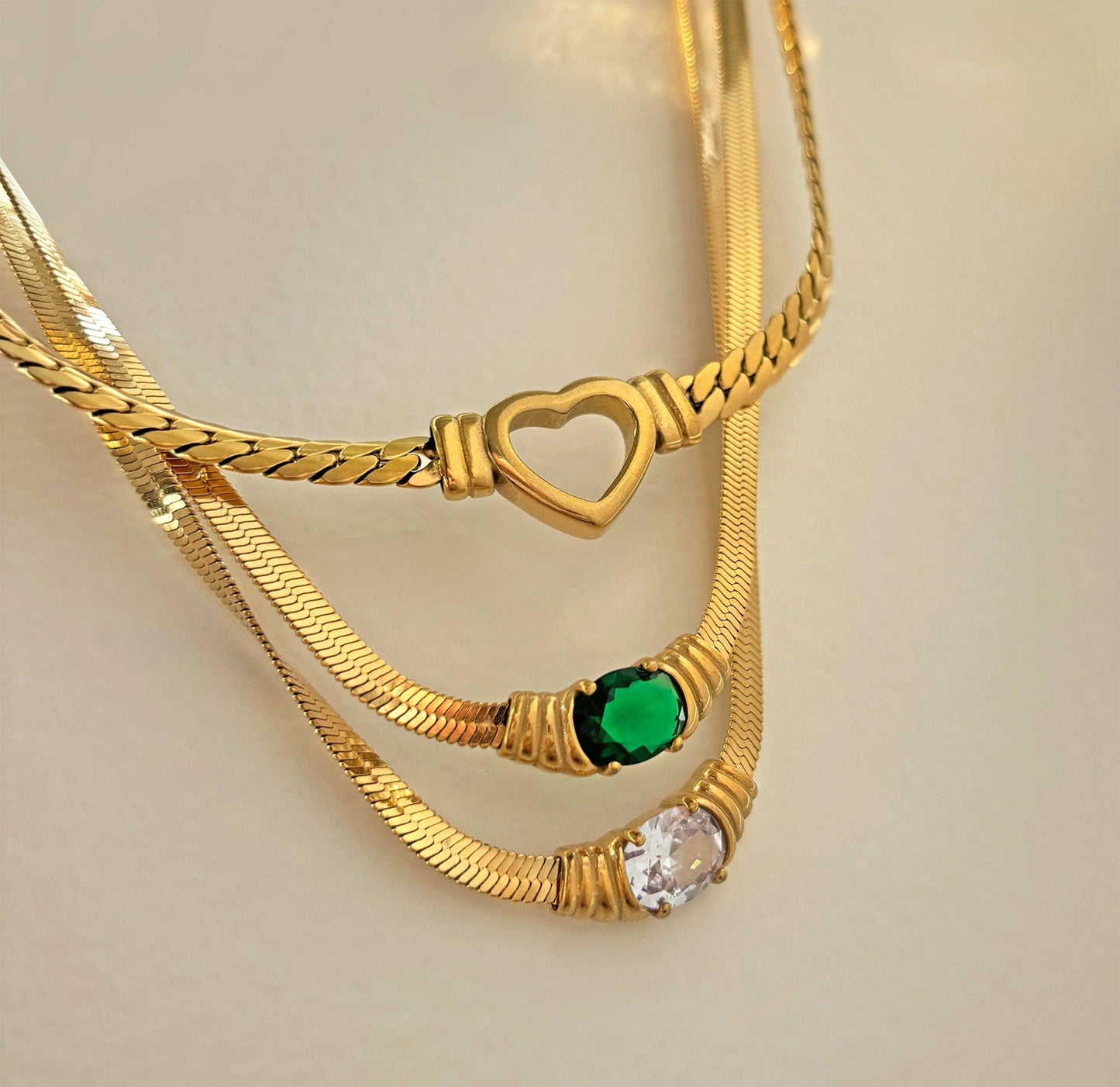 CHARLOTTE GREEN JEWEL SNAKE CHAIN NECKLACE - Carol Stoppa Jewelry