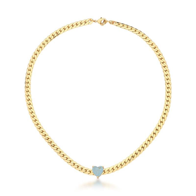 Aqua Charm | Grommet 18K Gold Choker with Aquamarine Heart Pendant