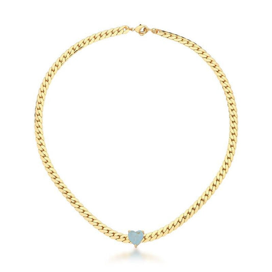 Aqua Charm | Grommet 18K Gold Choker with Aquamarine Heart Pendant