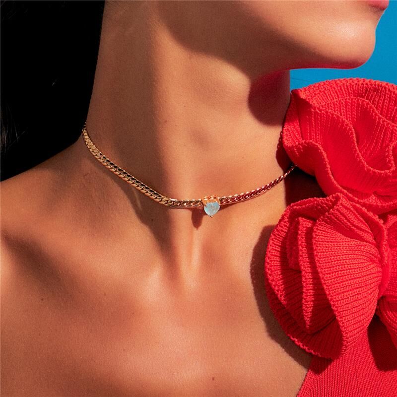 Aqua Charm | Grommet 18K Gold Choker with Aquamarine Heart Pendant