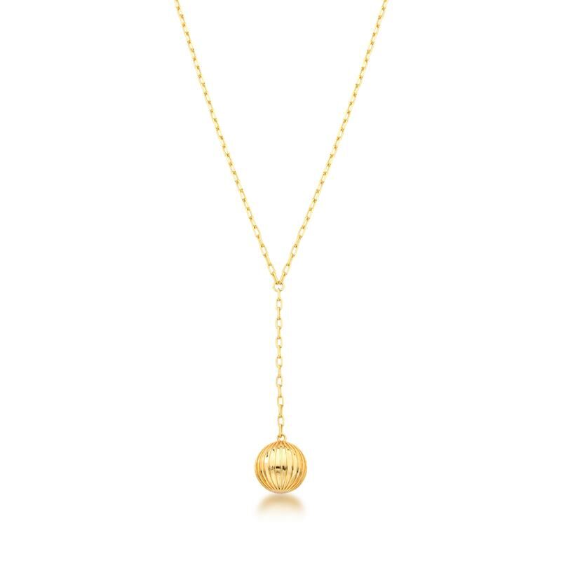 Lyra | Textured Round Pendant Lariat 18K Gold Necklace