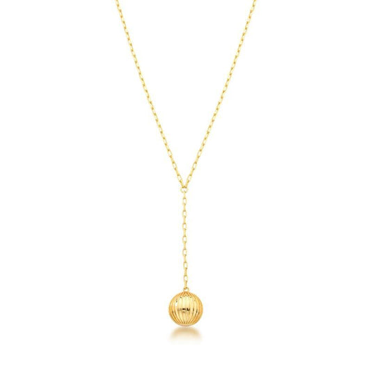 Lyra | Textured Round Pendant Lariat 18K Gold Necklace