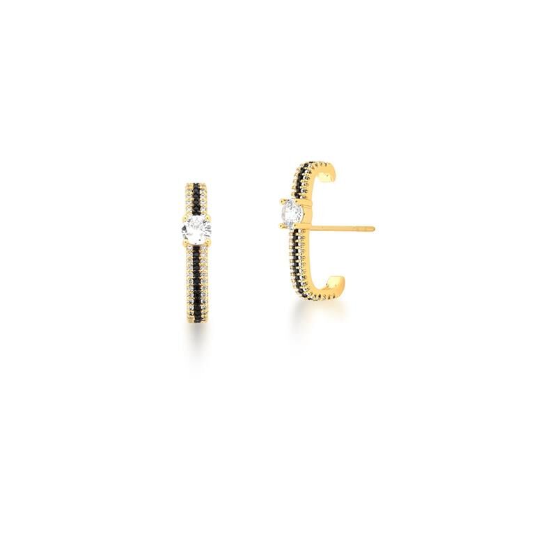 Eclipse |  Black and White Zirconia 18K Gold Ear Hook Earrings