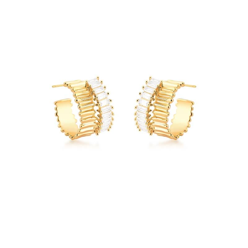 Nova Twist 18K Gold Half Hoop Earrings with Crystals