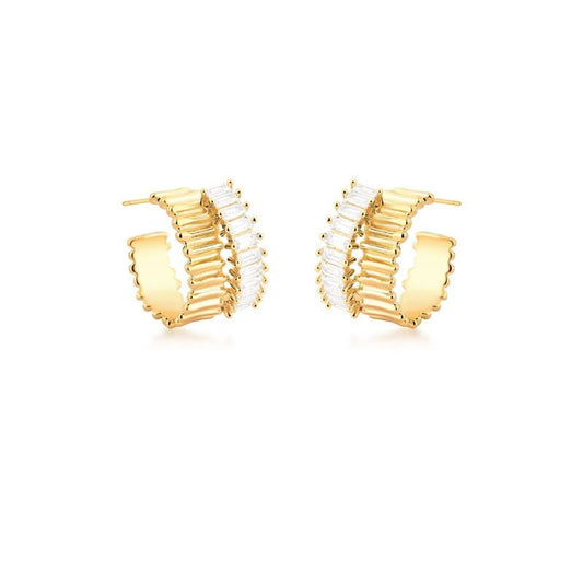 Nova Twist 18K Gold Half Hoop Earrings with Crystals