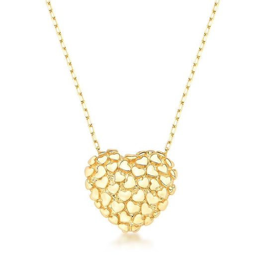 Love T | Textured Heart Pendant 18K Gold Medium Necklace