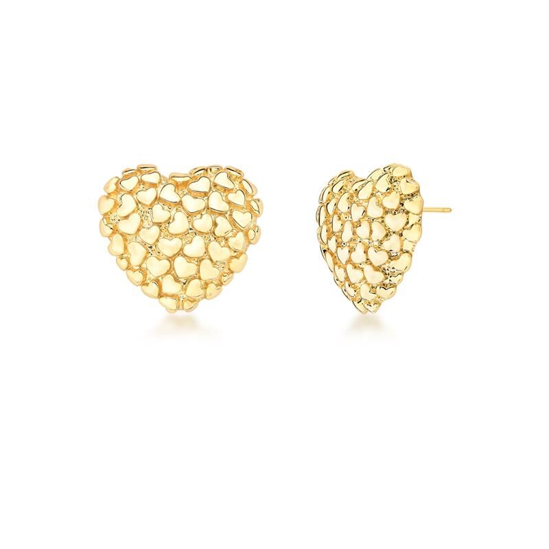 Love T Earrings |  Textured Heart 18K Gold Earrings