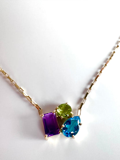 Skyfall Cascade – Topaz, Amethyst, and Peridot pendant necklace