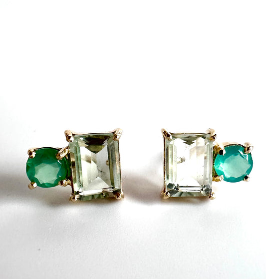 Green Canopy – Prasiolite and  Chrysoprase Studs  Earrings