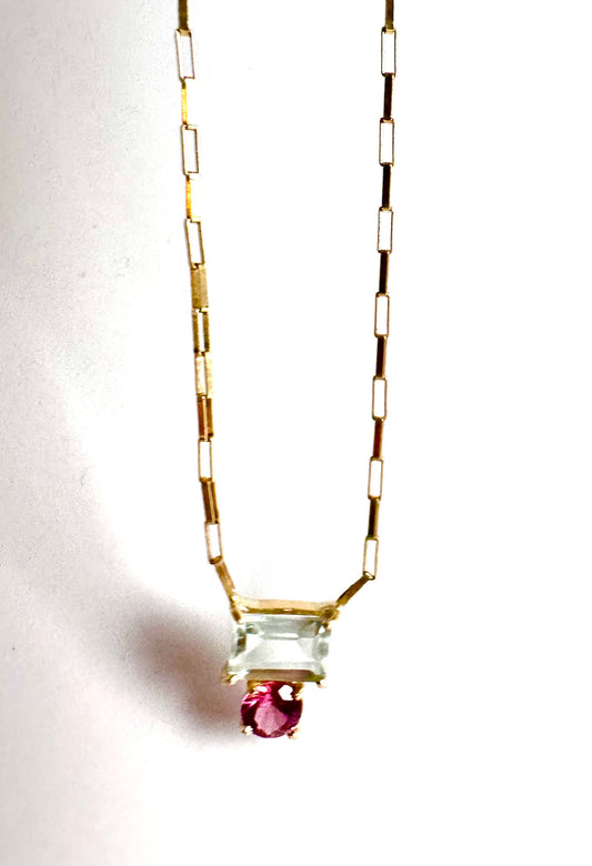 Pink Bloom – Prasiolite + Pink Tourmaline 18k Gold Pendant Necklace