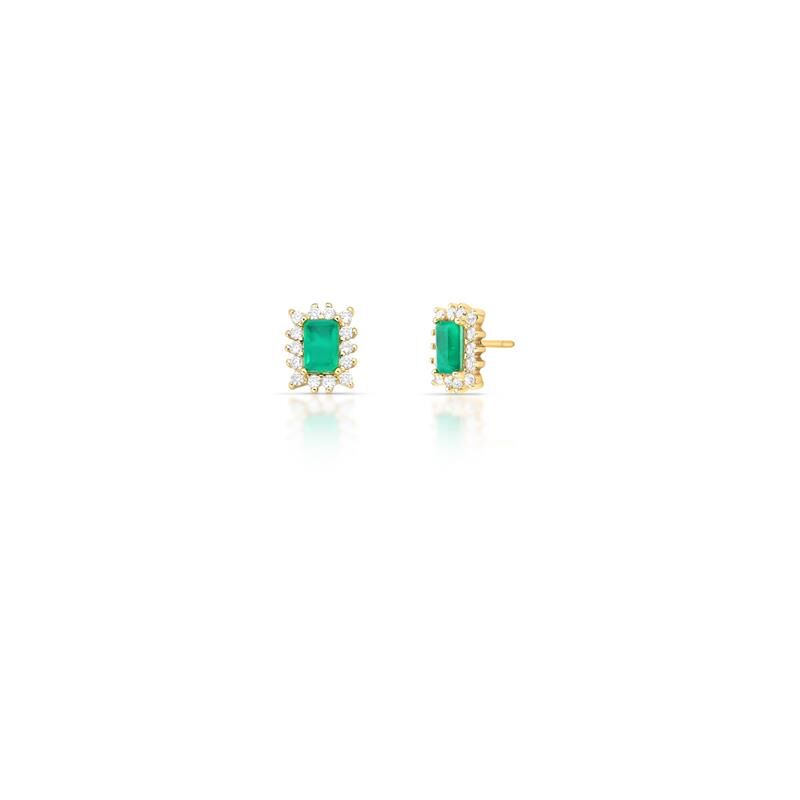 Celine | Green Crystal Pavé Rectangular 18K Gold Stud