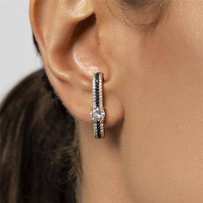 Eclipse |  Black and White Zirconia 18K Gold Ear Hook Earrings