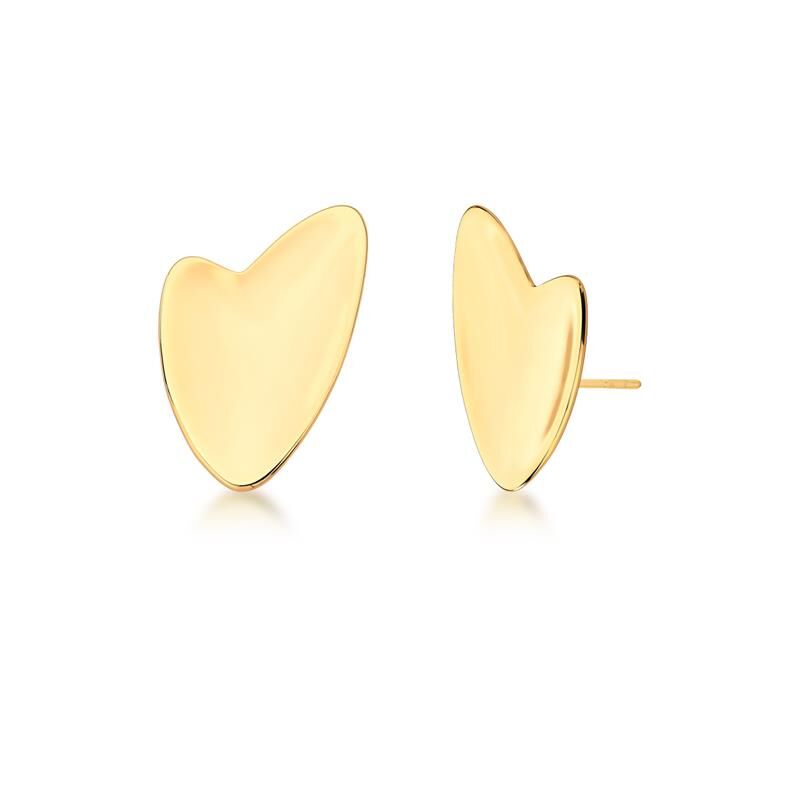 Love C |Curved Heart 18K Gold Earrings