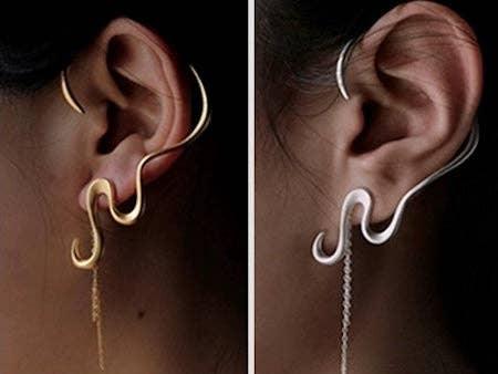 Cici | Chic Look Waved Line Large Ear Cuffs with Piercing - Carol Stoppa Jewelry