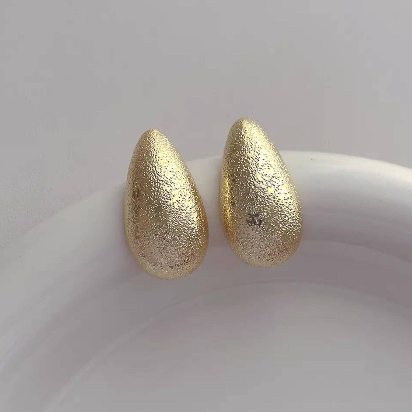 Cici | Geometric Water Drop Ear Studs - Frosted Surface - Carol Stoppa Jewelry