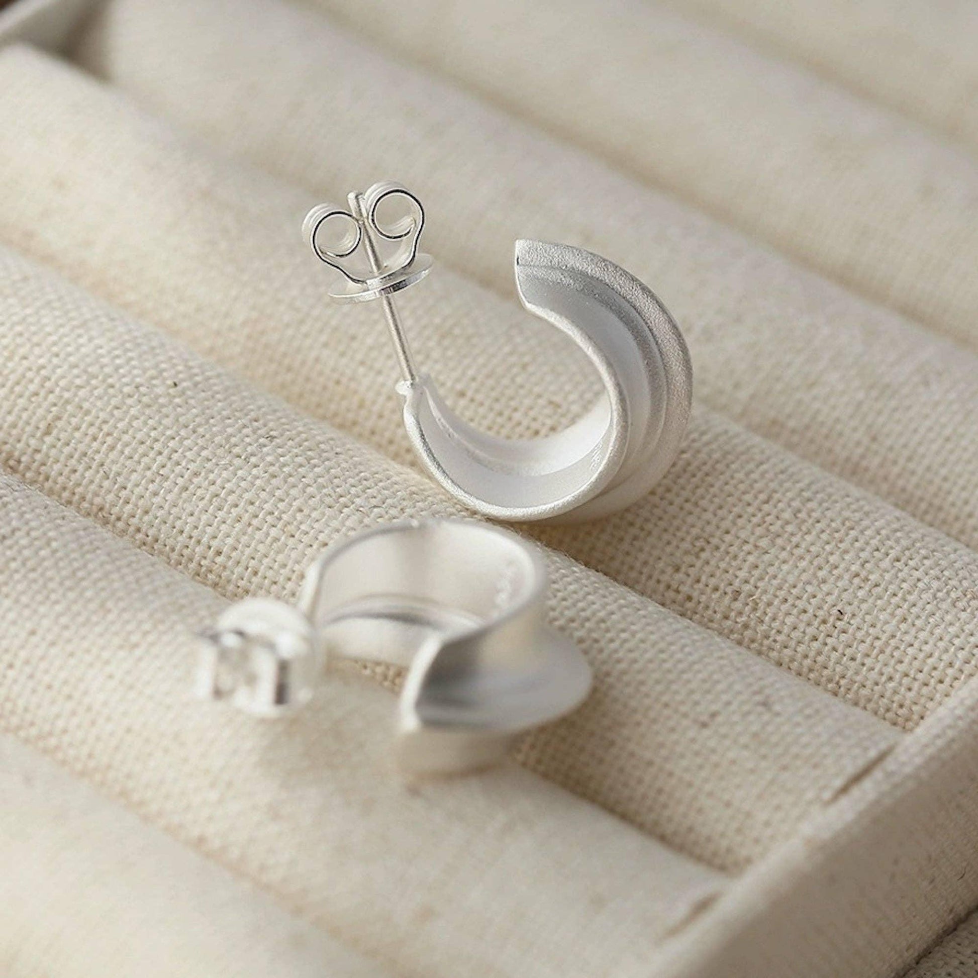 Cici | Sculpture Style Matt Silver Hoop Earrings - Carol Stoppa Jewelry