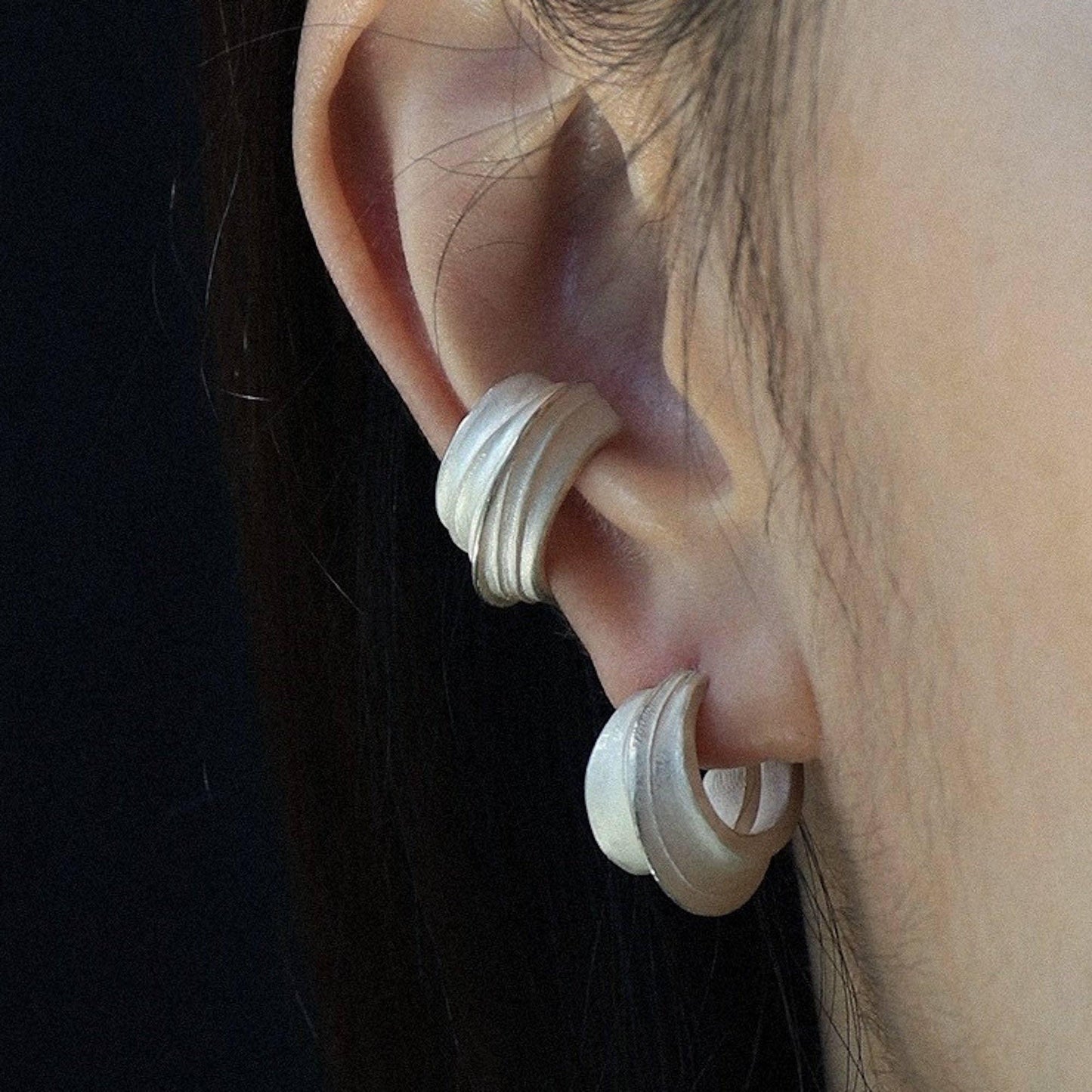 Cici | Sculpture Style Matt Silver Hoop Earrings - Carol Stoppa Jewelry