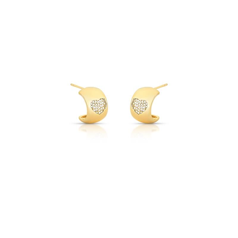 Lucia | Heart Crystal Pavé 18K Gold Half Hoop Earrings