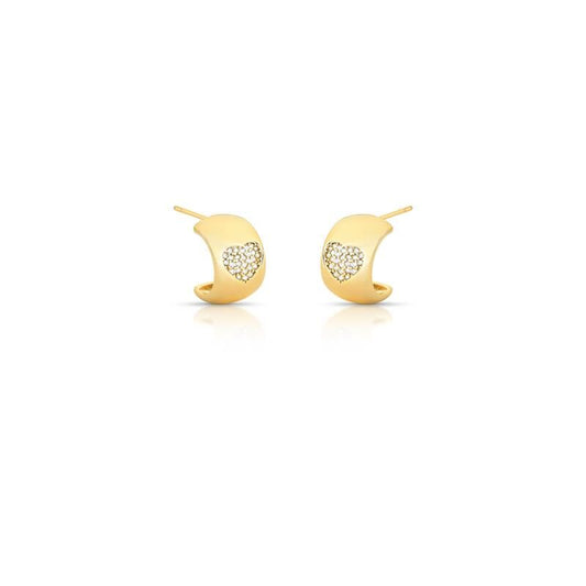 Lucia | Heart Crystal Pavé 18K Gold Half Hoop Earrings