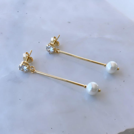 Carol Bolina | Zirconia & Pearl Long Drop Earrings - Carol Stoppa Jewelry